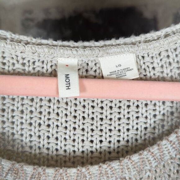 ANTHROPOLOGIE Moth Sweater Woman's Size Large Tan Shark Bite Hem Long Sleeve - Picture 5 of 12